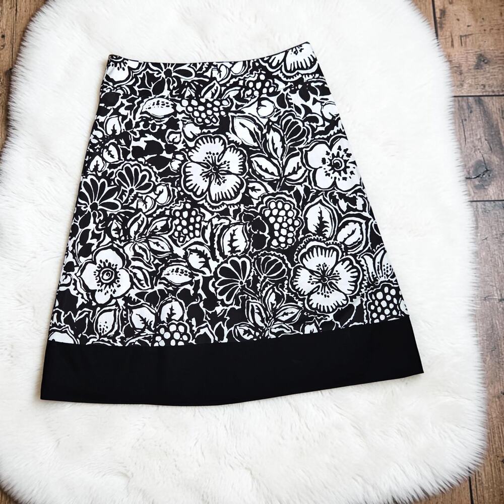 Vintage Y2K SPRING STREET Black White Floral Print A-Line Skirt 5